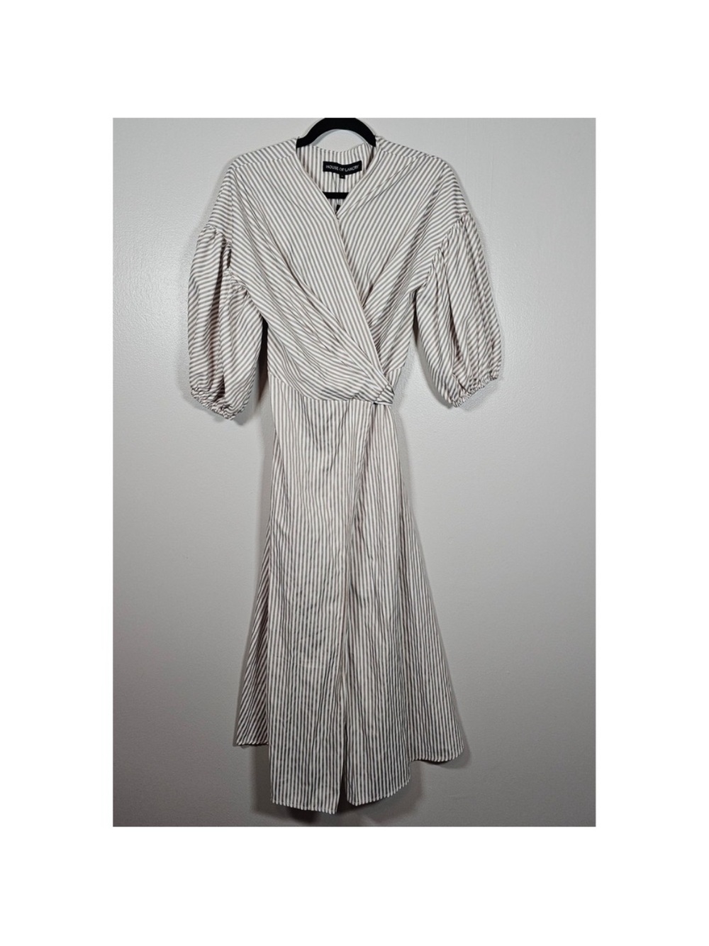 House of Lancry Striped Wrap Midi Dress in Cream and White